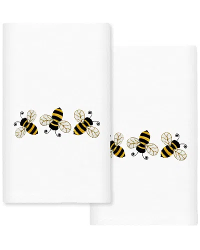 Linum Home Textiles Bee Dance Embroidered Luxury 100% Turkish Cotton Hand Towels (set Of 2) In White