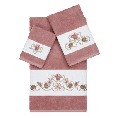 Linum Home Textiles Bella Embellished 3 Piece Towel Set In Tea Rose