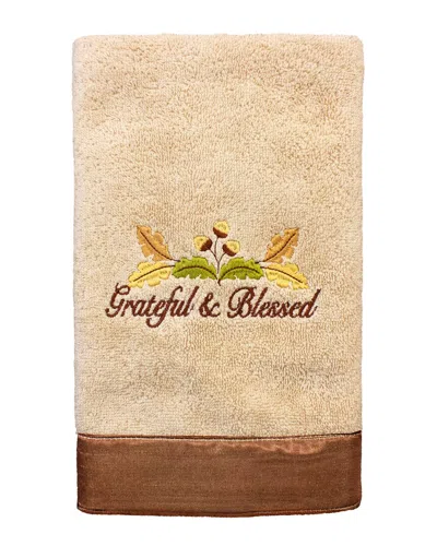 Linum Home Textiles Blessed Embroidered Turkish Cotton Hand Towel In Sand