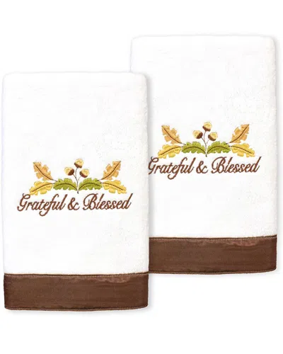 Linum Home Textiles Blessed Embroidered Turkish Cotton Hand Towels (set Of 2) In White