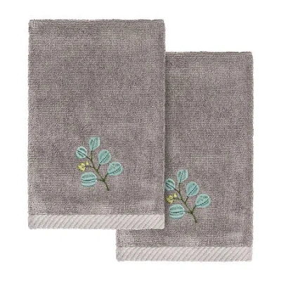 Linum Home Textiles Botanica 2-pc. Embellished Fingertip Towel In Gray