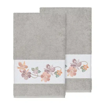 Linum Home Textiles Caroline 2-pc. Embellished Floral Bath Towel In Gray
