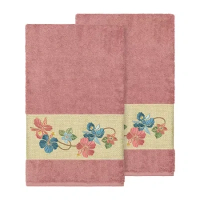 Linum Home Textiles Caroline 2-pc. Embellished Floral Bath Towel In Pink
