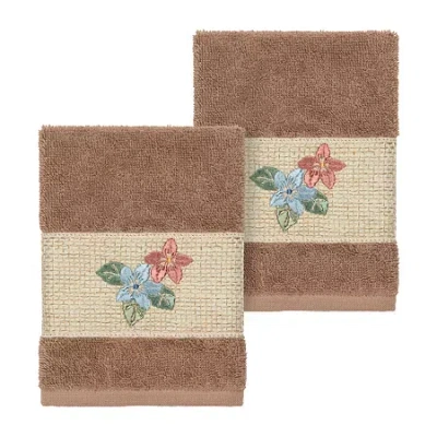 Linum Home Textiles Caroline 2-pc. Embellished Washcloth In Brown