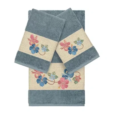 Linum Home Textiles Caroline Embellished 3-pc. Bath Towel Set In Blue