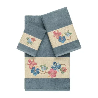 Linum Home Textiles Caroline Embellished 3-pc. Bath Towel Set In Blue