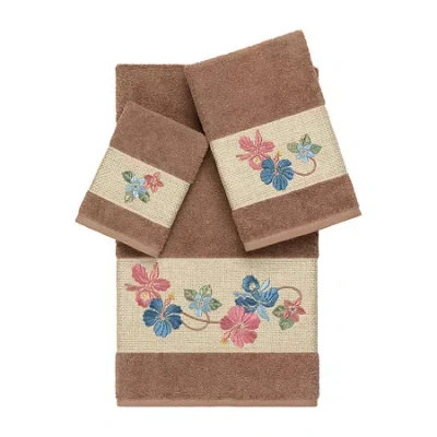 Linum Home Textiles Caroline Embellished 3-pc. Bath Towel Set In Brown
