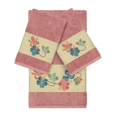 Linum Home Textiles Caroline Embellished 3-pc. Bath Towel Set In Pink