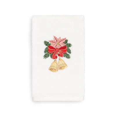 Linum Home Textiles Christmas Bells Embroidered Luxury 100% Turkish Cotton Hand Towel In White