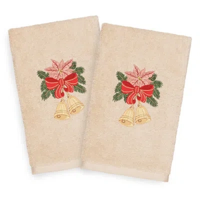 Linum Home Textiles Christmas Bells Embroidered Luxury Turkish Cotton Hand Towel In Sand