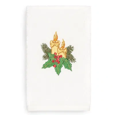 Linum Home Textiles Christmas Candles Embroidered Luxury Turkish Cotton Hand Towel In White