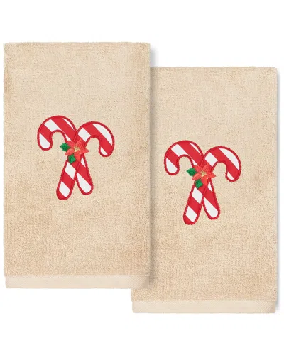 LINUM HOME TEXTILES LINUM HOME TEXTILES CHRISTMAS CANDY CANES SAND HAND TOWELS (SET OF 2)