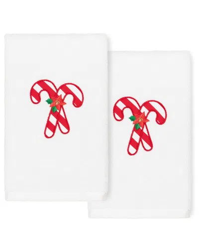 LINUM HOME TEXTILES LINUM HOME TEXTILES CHRISTMAS CANDY CANES WHITE HAND TOWELS (SET OF 2)