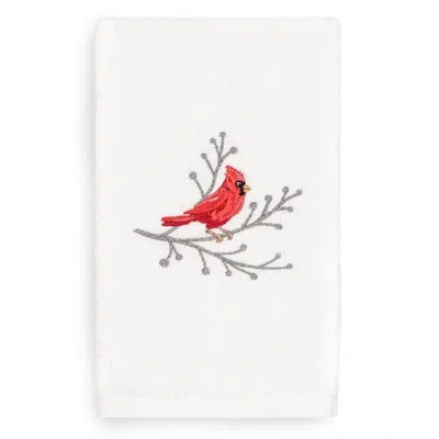 Linum Home Textiles Christmas Cardinal Embroidered Luxury 100% Cotton Hand Towel In White