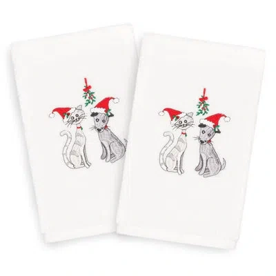 Linum Home Textiles Christmas Cute Couple Embroidered Luxury Turkish Cotton Hand Towel In White