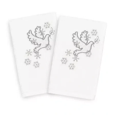 Linum Home Textiles Christmas Dove Embroidered 2-pc. Hand Towel In White