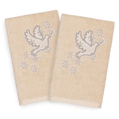 Linum Home Textiles Christmas Dove Embroidered Luxury Turkish Cotton Hand Towel In Sand