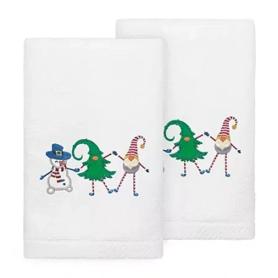 Linum Home Textiles Christmas Frolic Embroidered 2-pc. Hand Towel In White