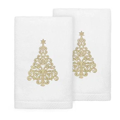 Linum Home Textiles Christmas Gold Tree 2-pc. Embellished Hand Towel In Sand