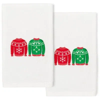 Linum Home Textiles Christmas Hand Towels Christmas Sweaters Turkish Cotton Hand Towel In White