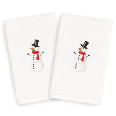 Linum Home Textiles Christmas Hand Towels Snowman Embroidered Luxury Turkish Cotton Hand Towel In White
