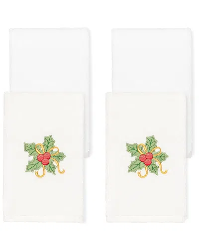 Linum Home Textiles Christmas Holly Bunch Hand Towel Set (set Of 4) In White