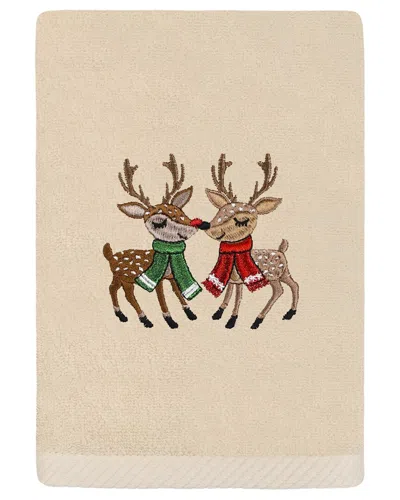 Linum Home Textiles Christmas Kisses - Embroidered Luxury Turkish Cotton Hand Towel In Beige