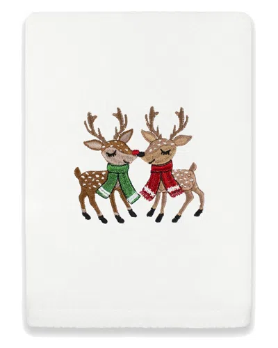 Linum Home Textiles Christmas Kisses - Embroidered Luxury Turkish Cotton Hand Towel In White