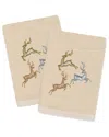 Linum Home Textiles Xmas Leaping Deer Embroidered 2-pc. Hand Towel In Beige