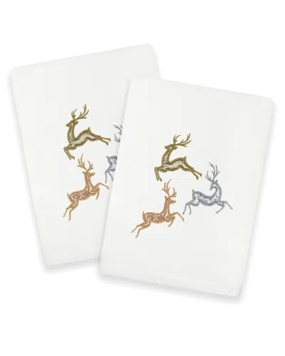 LINUM HOME TEXTILES LINUM HOME TEXTILES CHRISTMAS LEAPING DEER - EMBROIDERED LUXURY SET OF 2 TURKISH COTTON HAND TOWELS