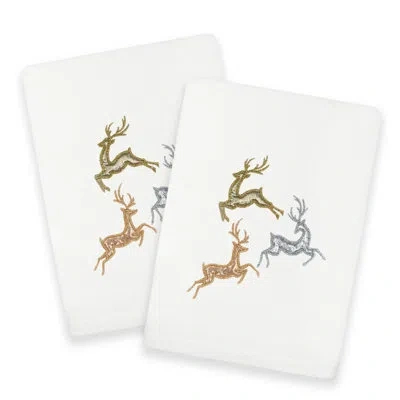Linum Home Textiles Christmas Leaping Deer Turkish Cotton Hand Towel In White
