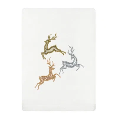 Linum Home Textiles Christmas Leaping Deer Turkish Cotton Hand Towel In White
