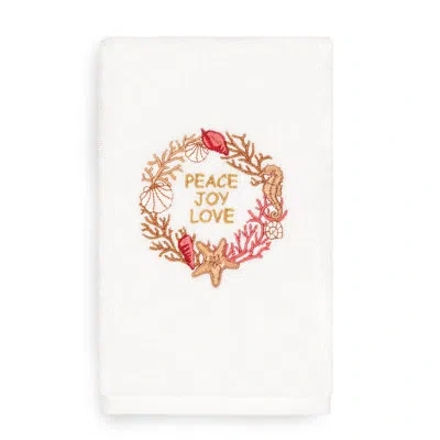 Linum Home Textiles Christmas Peace Embroidered Luxury 100% Turkish Cotton Hand Towel In White