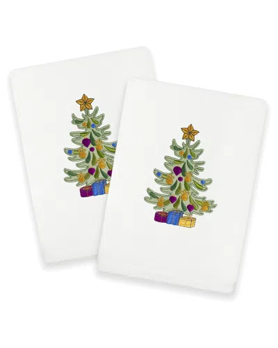 Linum Home Textiles Christmas Presents - Embroidered Luxury Set Of 2 Turkish Cotton Hand Towels In White