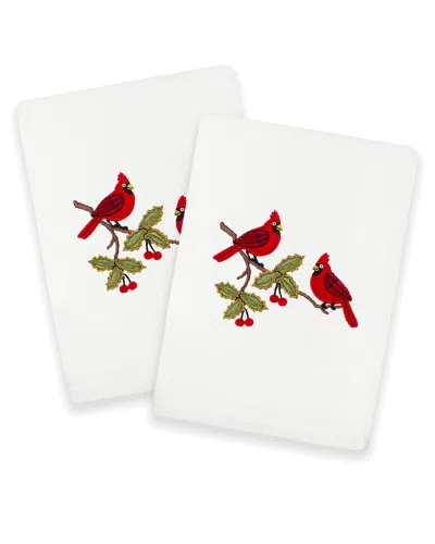 Linum Home Textiles Christmas Red Pair - Embroidered Luxury Set Of 2 Turkish Cotton Hand Towels In White