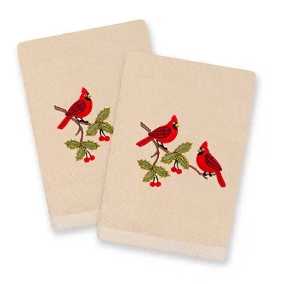Linum Home Textiles Christmas Red Pair Embroidered 2-pc. Hand Towel In Neutral