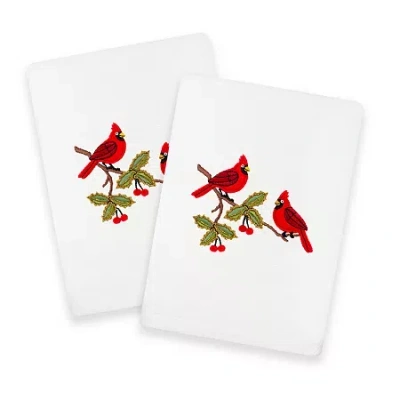 Linum Home Textiles Christmas Red Pair Embroidered 2-pc. Hand Towel In White