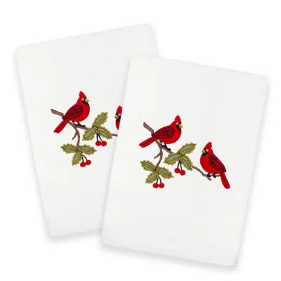 Linum Home Textiles Christmas Red Pair Turkish Cotton Hand Towel In White