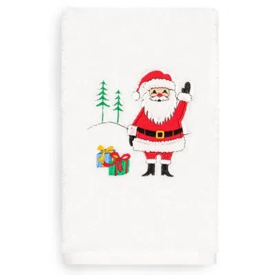 Linum Home Textiles Christmas Santa Waving Embroidered Luxury Turkish Cotton Hand Towel In White