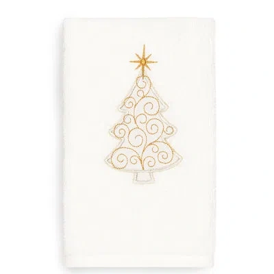 Linum Home Textiles Christmas Scroll Tree Embroidered Luxury Turkish Cotton Hand Towel In White