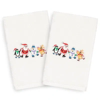 Linum Home Textiles Christmas Skating Party Embroidered Luxury Turkish Cotton Hand Towel In White
