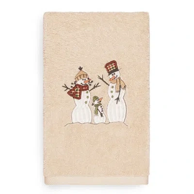 Linum Home Textiles Christmas Snow Family Embroidered Luxury 100% Turkish Cotton Hand Towel In Sand