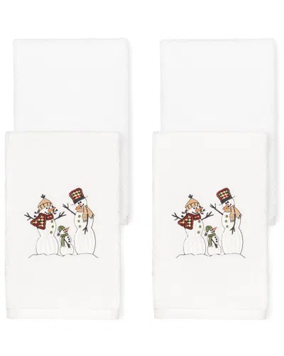 Linum Home Textiles Christmas Snow Family Hand Towel Set (set Of 4) In White
