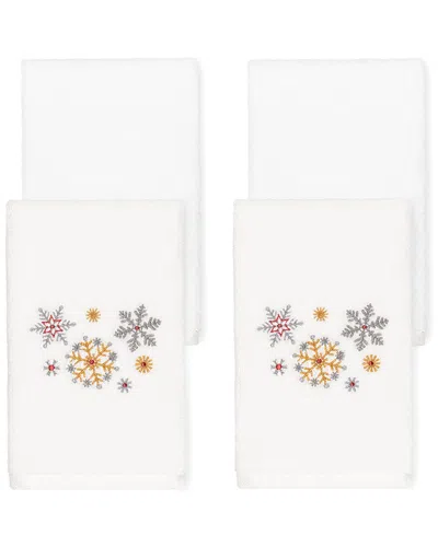 Linum Home Textiles Christmas Snowfall Hand Towel Set (set Of 4) In White