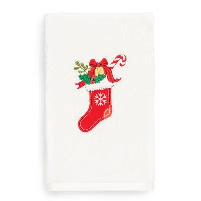Linum Home Textiles Christmas Stocking Embroidered Luxury 100% Turkish Cotton Hand Towel In White
