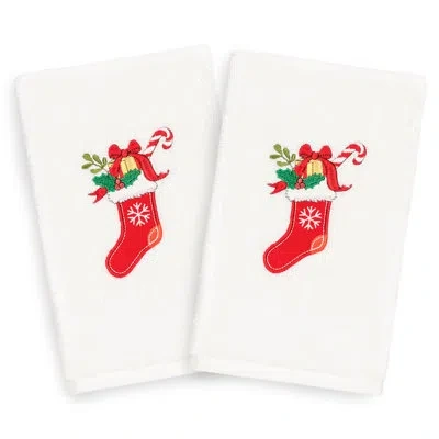 Linum Home Textiles Christmas Stocking Embroidered Luxury Turkish Cotton Hand Towel In White