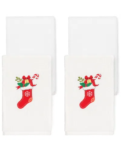 Linum Home Textiles Christmas Stocking Hand Towel Set (set Of 4) In White