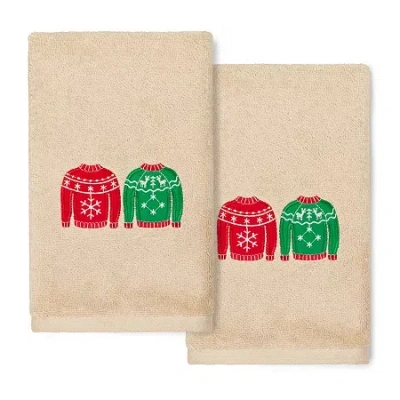 Linum Home Textiles Christmas Sweaters Embroidered 2-pc. Hand Towel In Neutral