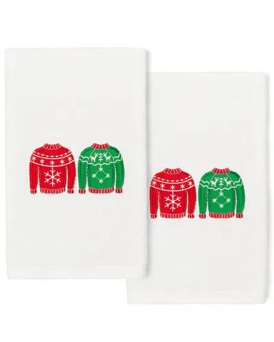 Linum Home Textiles Christmas Sweaters White Hand Towels (set Of 2)