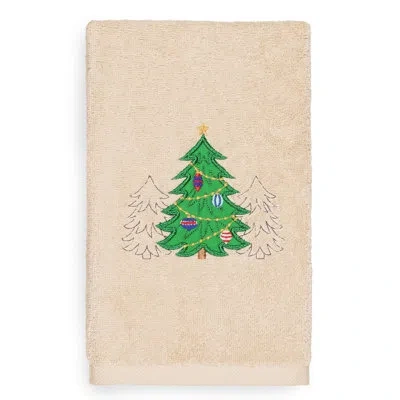 Linum Home Textiles Christmas Three Trees Embroidered Luxury 100% Turkish Cotton Hand Towel In Sand